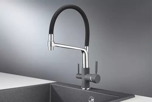 Смеситель Granula 0083 для кухонной мойки, графит (черно-серый)