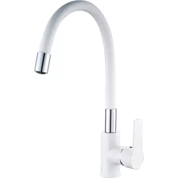 Смеситель Haiba HB70113-8 для кухни с гибким изливом, белый/ хром