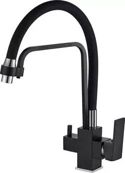 Смеситель Haiba HB76857 для кухни, с гибким изливом, черный/хром