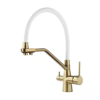 Смеситель Maretti Eleganza Gold ENG31RGF13 для кухонной мойки, с подключением фильтра, золотой сатин/белый