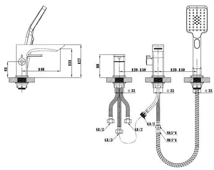Смеситель на борт ванны ESKO Samara SMR355 хром