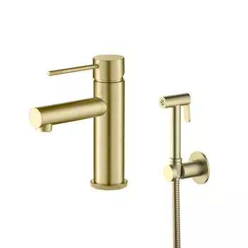 Смеситель Timo Saona 2360/17G для раковины, с гигиеническим душем, золото матовое