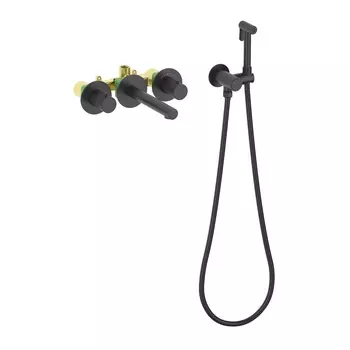 Смеситель Timo Saona 2383/03SM для раковины, встроенный, с термостатом, с гигиеническим душем, черный матовый