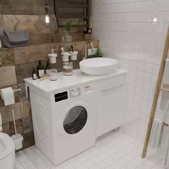 Столешница с раковиной 1Marka Wash 110 R над стиральной машиной, белый глянец