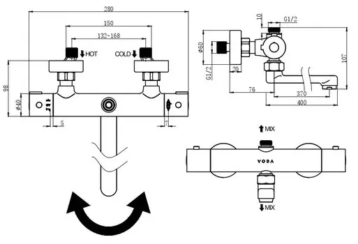Термостат для ванны с душем VODA T1031 хром