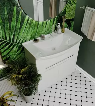 Тумба с раковиной 1MarKa Lina New 85Н 1в.я 2д белый глянец