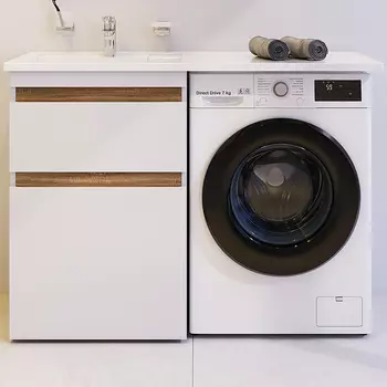 Тумба с раковиной Am.Pm X-Joy 120 напольная, под раковину над стиральной машиной, 2 ящика, белый глянец