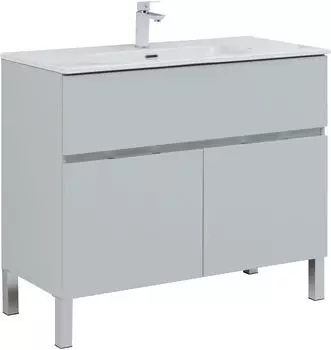 Тумба с раковиной Aquanet Алвита New 100 1 ящик, 2 дверцы, серая