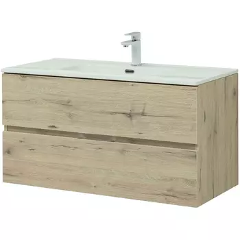 Тумба с раковиной Aquanet Алвита New 100 2 ящика, дуб веллингтон