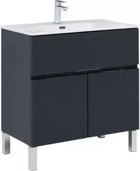 Тумба с раковиной Aquanet Алвита New 80 1 ящик, 2 дверцы, антрацит