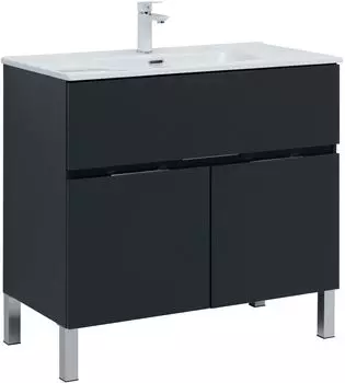 Тумба с раковиной Aquanet Алвита New 90 1 ящик, 2 дверцы, антрацит