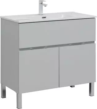 Тумба с раковиной Aquanet Алвита New 90 1 ящик, 2 дверцы, серая