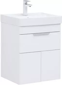 Тумба с раковиной Aquanet Ирис new 50 белый глянец, 1 ящик, 2 дверцы
