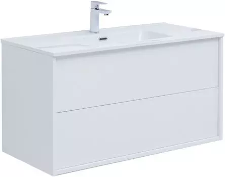 Тумба с раковиной Aquanet Lino 100 (Flat) подвесная, белый глянец