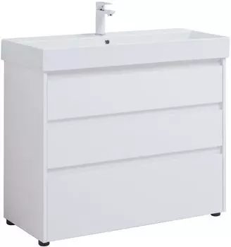 Тумба с раковиной Aquanet Nova Lite 100 напольная, белый глянец, 3 ящика