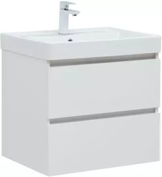 Тумба с раковиной Aquanet Вега 60 белый глянец, 2 ящика