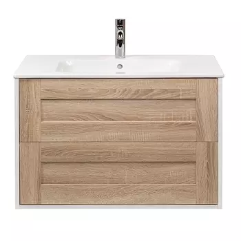 Тумба с раковиной Aquanika Frame 80 подвесная, 2 ящика, дуб сонома/белый