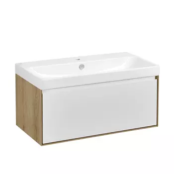 Тумба с раковиной Aquaton Либерти 90 подвесная, дуб эльвезия/белый глянец