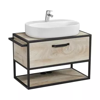 Тумба с раковиной AQUATON Лофт Фабрик 80 дуб эндгрейн со столешницей