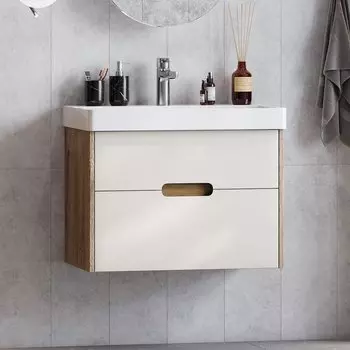 Тумба с раковиной AQUATON Оливия 55 подвесная, бежевый/дуб велл