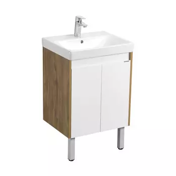 Тумба с раковиной Aquaton Сканди Doors 55 белый глянец/дуб рустикальный