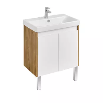 Тумба с раковиной Aquaton Сканди Doors 70 белый глянец/дуб рустикальный