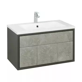 Тумба с раковиной AQUATON Уэльс 80 подвесная, авеллино грей/антрацит