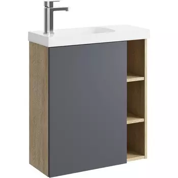 Тумба с раковиной Aqwella Alba 60 L подвесная, дуб давос/серый матовый