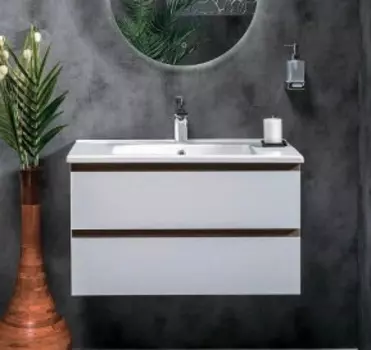 Тумба с раковиной Armadi Art Capolda 85 см, белый/орех