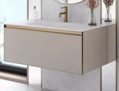 Тумба с раковиной Armadi Art Quatro 100 подвесная, daphne/золото матовое