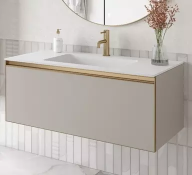 Тумба с раковиной Armadi Art Quatro 100 подвесная, cashmere/золото матовое