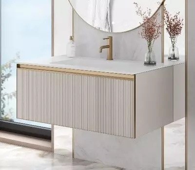 Тумба с раковиной Armadi Art Quatro 100 подвесная, cashmere fuga/золото матовое