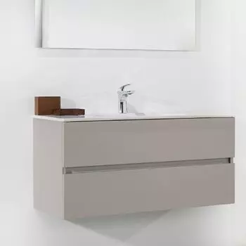 Тумба с раковиной Armadi Art Vallessi 100 кашемир, матовая Soft touch с белой раковиной