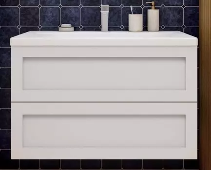 Тумба с раковиной Art&Max AM-Platino-900-2C-SO-BL белый глянец, подвесная