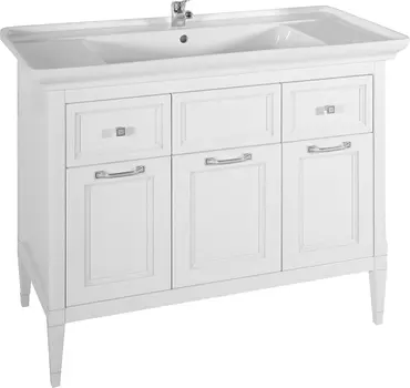 Тумба с раковиной ASB-Woodline Гранда 105 белая (патина серебро)