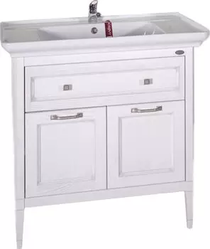 Тумба с раковиной ASB-Woodline Гранда 85 белая (патина серебро)