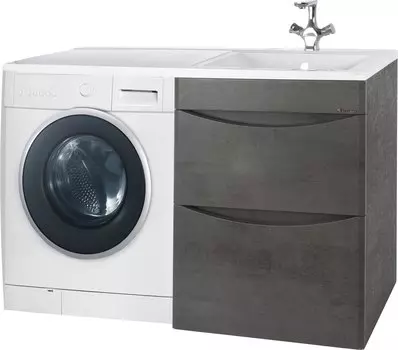 Тумба с раковиной Bellezza Олиссия 120 серая, под стиральную машину, 2 ящика