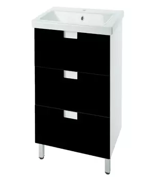 Тумба с раковиной Bellezza Пегас 50 напольная, 3 ящика, белый/черный