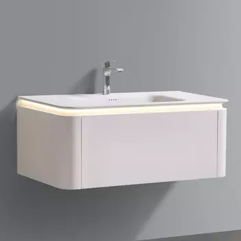 Тумба с раковиной Black&White U925.1000 матовый молочный белый, с подсветкой, датчиком движения