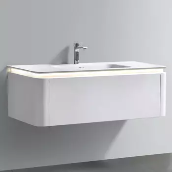 Тумба с раковиной Black&White U925.1200 матовый молочный белый, с подсветкой, датчиком движения