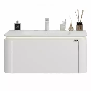 Тумба с раковиной Black&White Universe U925.900 подвесная, с подсветкой, молочный матовый