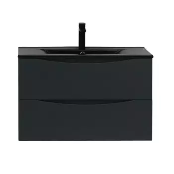Тумба с раковиной Bond Cube 80 подвесная, 2 ящика, графит матовый (раковина S05-808)