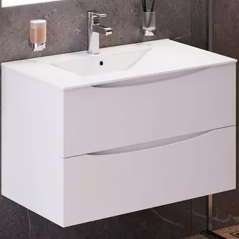 Тумба с раковиной Bond Cube 80 подвесная, 2 ящика, белый матовый (раковина S05-800)