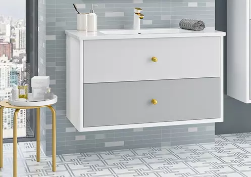 Тумба с раковиной Brevita Анастейша 100 подвесная белая, серая