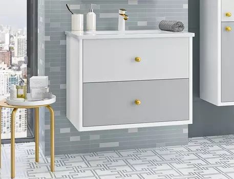 Тумба с раковиной Brevita Анастейша 80 подвесная белая, серая