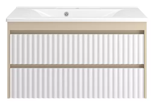 Тумба с раковиной Brevita Balaton 100 подвесная, 2 ящика, белый/бежевый