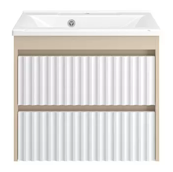 Тумба с раковиной Brevita Balaton 65 подвесная, 2 ящика, белый/бежевый