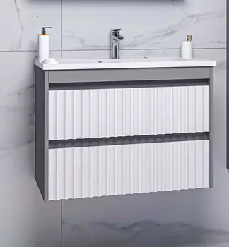 Тумба с раковиной Brevita Balaton 90 подвесная с 2 ящиками белая, серая