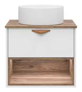 Тумба с раковиной Brevita Bergen 60 с подстветкой, подвесная, дуб галифакс олово/белый