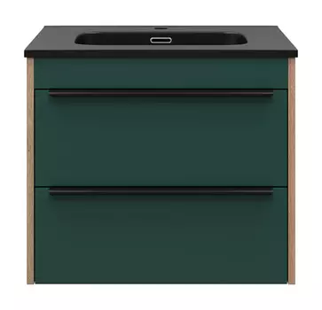 Тумба с раковиной Brevita Greenwood 60 подвесная, 2 ящика, зеленый/дуб галифакс олово